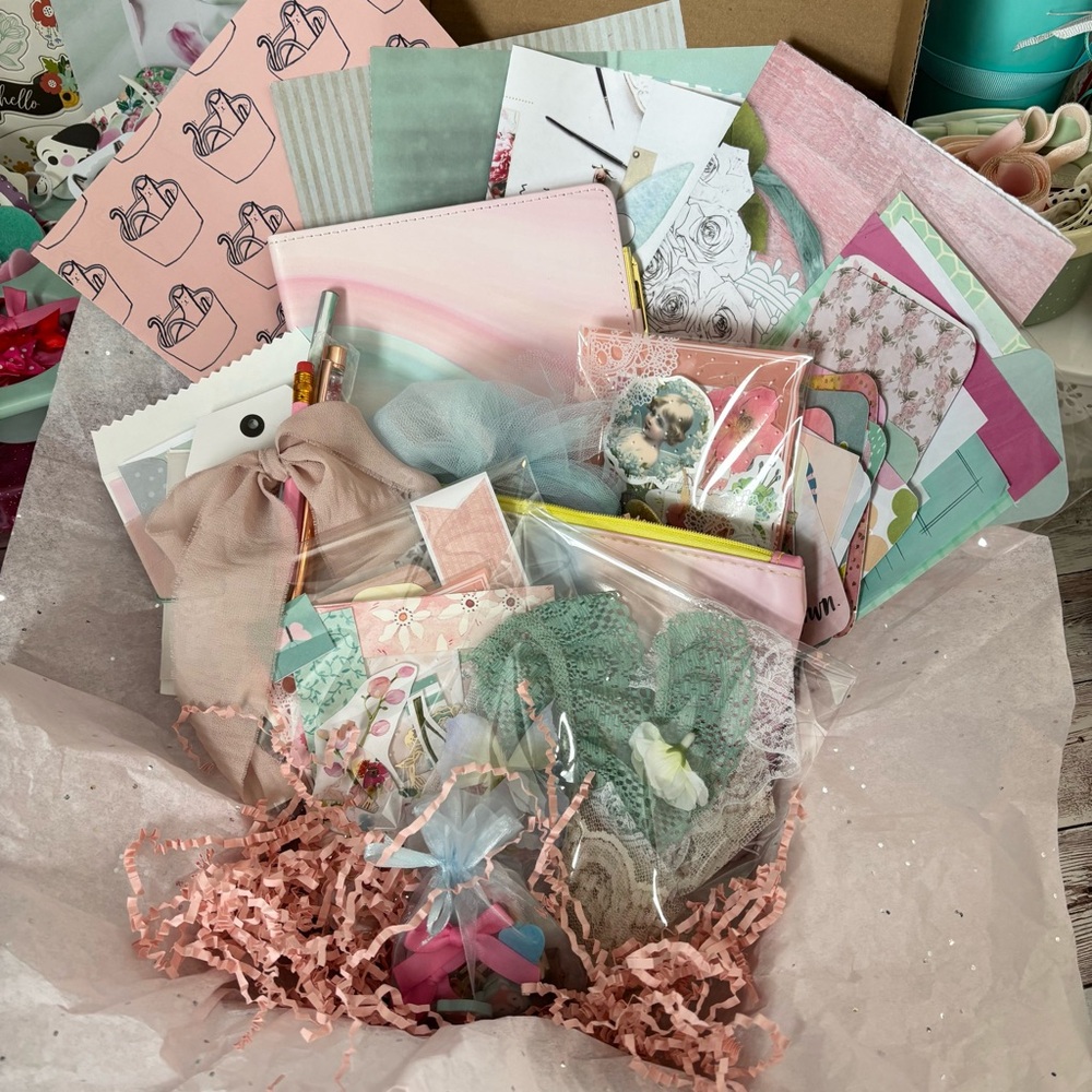Junk Journal Starter Kit Pink & Green Themed Ephemera Stationery Paper Scrapbook